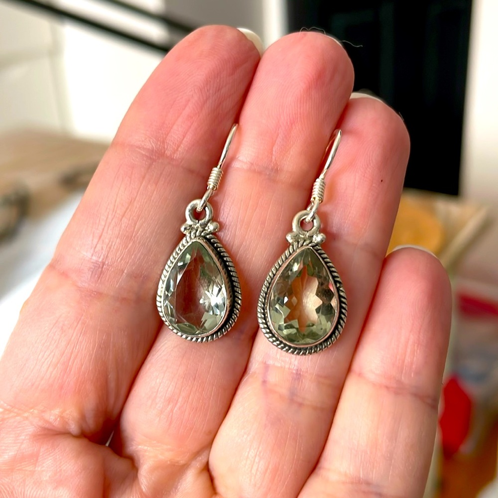 Sterling Silver Green Amethyst Pear Earrings 💚💚